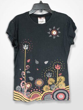 Vintage Y2K Tee A Fine Mess Goth Emo Floral Whimsical Cap Sleeve Cotton Top